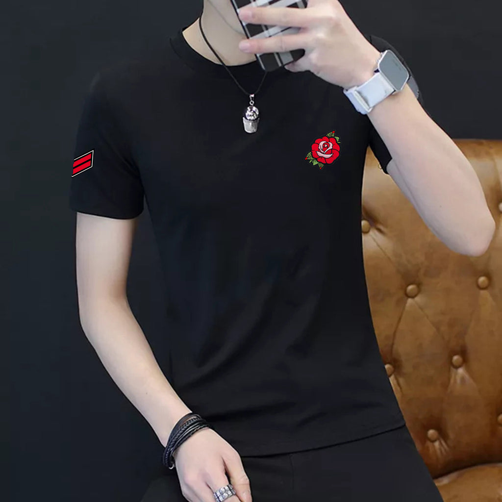 Black Trendy Printed Cotton Tshirt Half Sleeve Round Neck T Shirt, PATCH T Shirt For Man by LAZYCHUNKS - Lazychunks.com