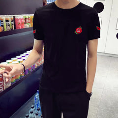 Black Trendy Printed Cotton Tshirt Half Sleeve Round Neck T Shirt, PATCH T Shirt For Man by LAZYCHUNKS - Lazychunks.com