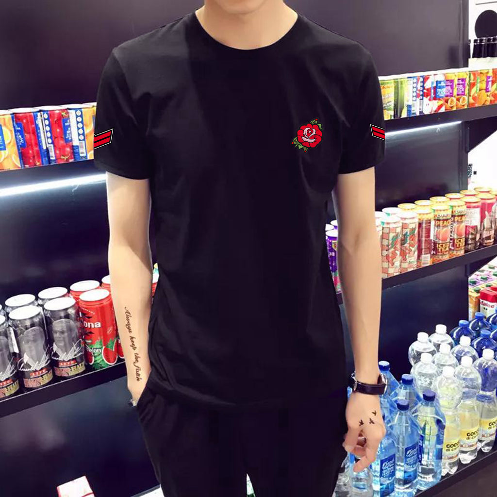 Black Trendy Printed Cotton Tshirt Half Sleeve Round Neck T Shirt, PATCH T Shirt For Man by LAZYCHUNKS - Lazychunks.com