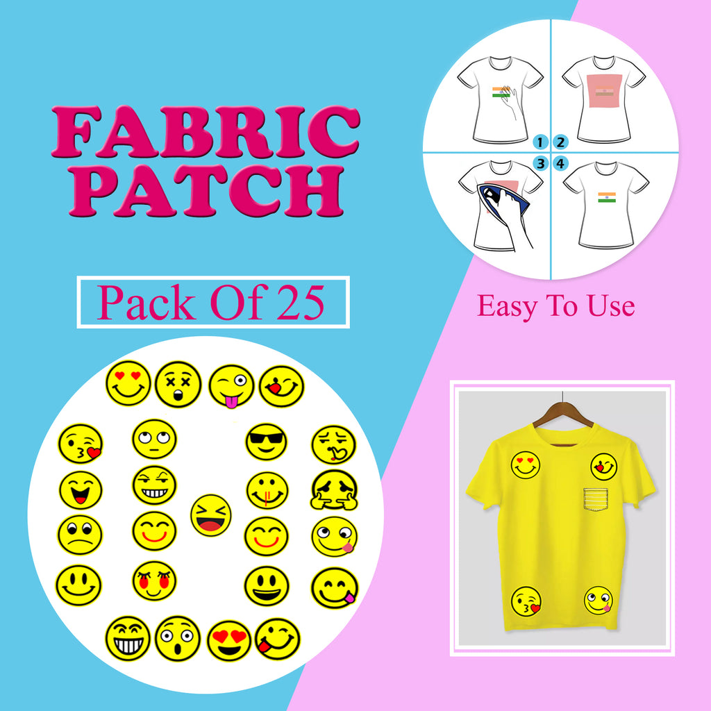 Emoji Printed Iron Polyester Patches for Clothes By LazyChunks  (Pack of 25)