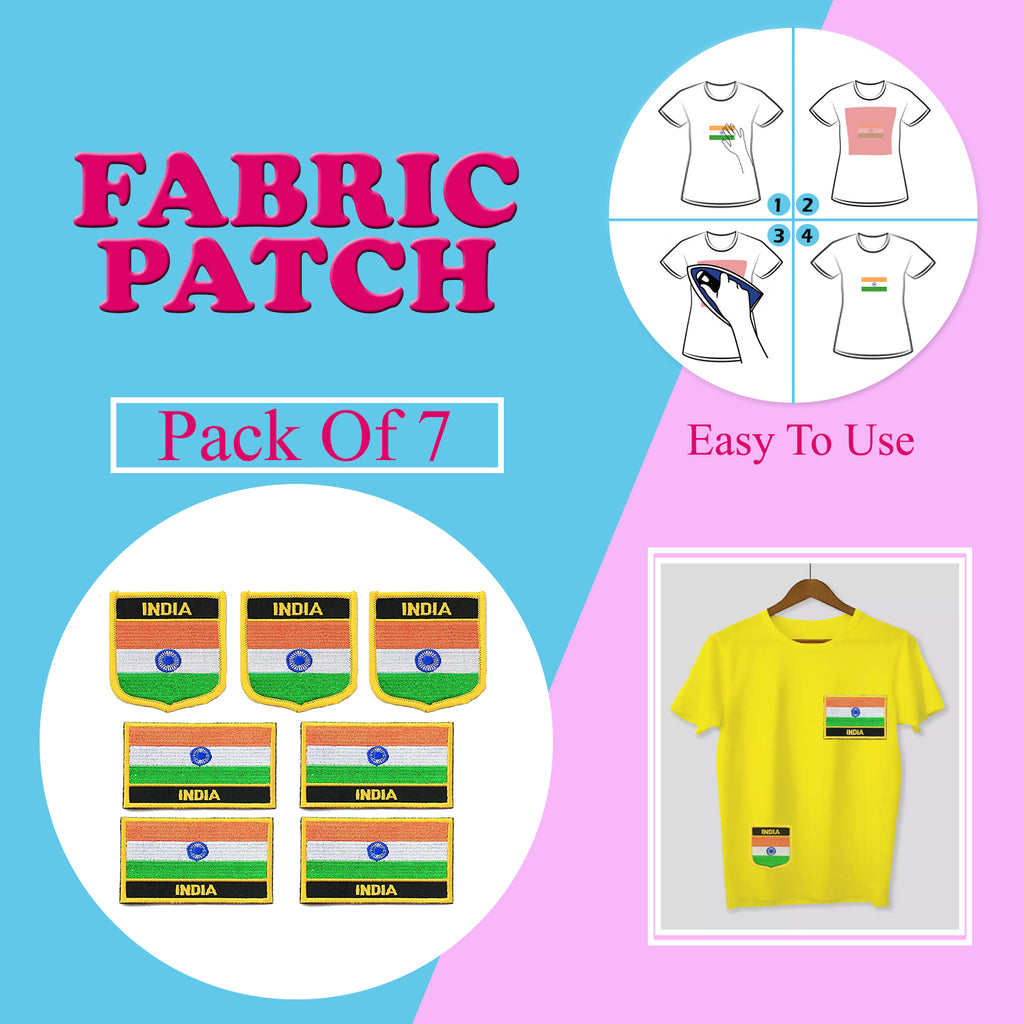 Indian Flag Printed Iron Patches for Clothes By LazyChunks  (Pack of 7)