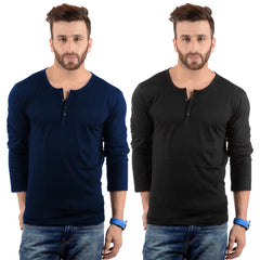 Cotton Full Sleeve Henley Neck Combo T-Shirt, (Pack of 2) T Shirt For Man by LAZYCHUNKS.
