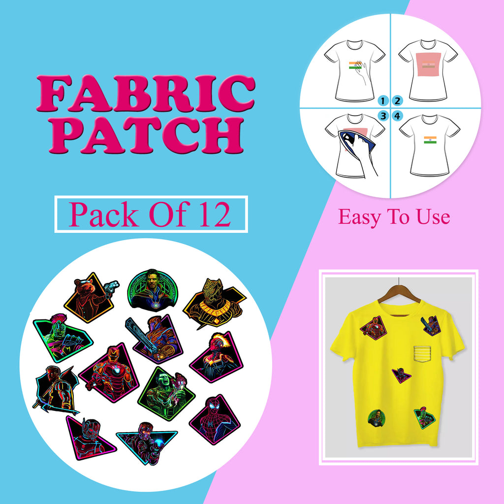 Neon Printed Iron Patches for Fabric By LazyChunks (Pack of 12
