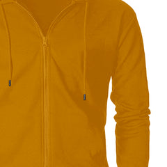 Regular Fit Solid Men's Yellow Zipper Jacket Sweatshirt Hoodies By LazyChunks