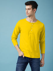 Yellow Henley Full sleeves cotton t shirt by Lazychunks