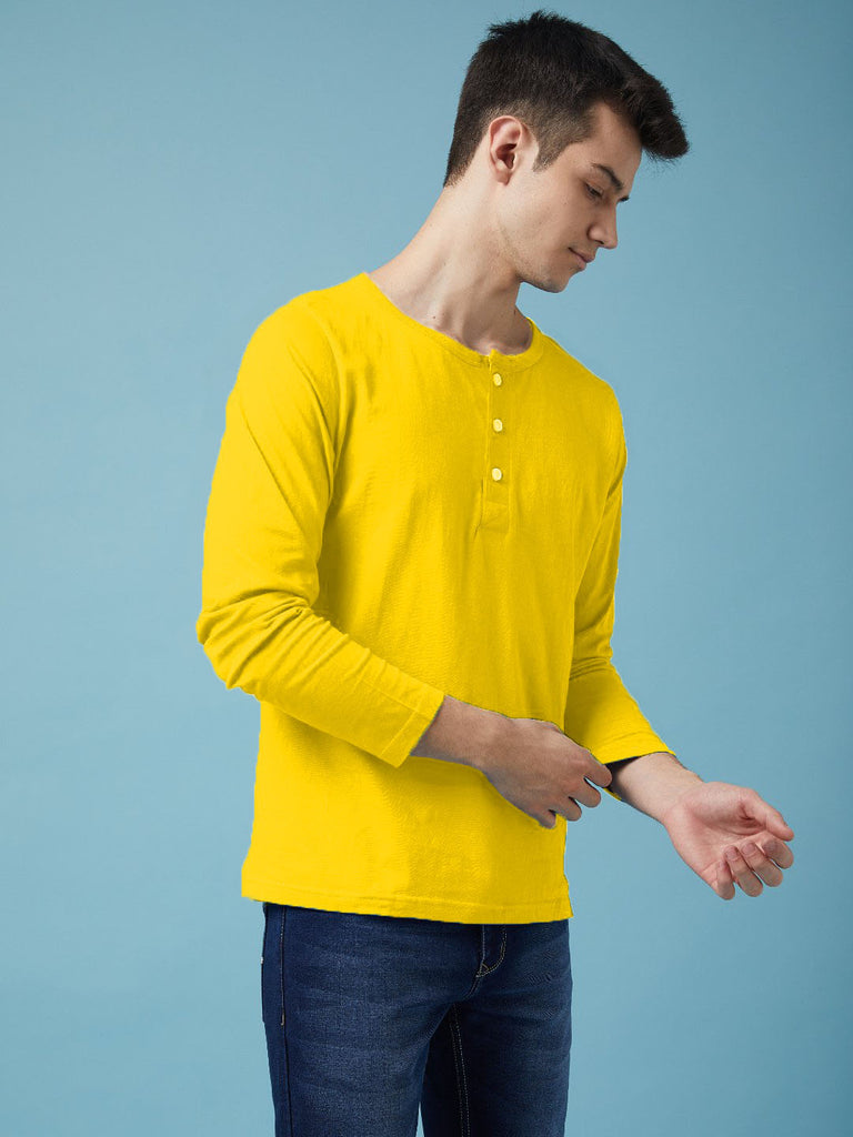 Yellow Henley Full sleeves cotton t shirt by Lazychunks