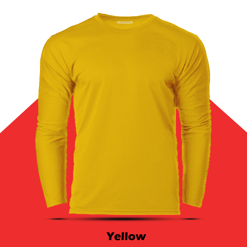 Yellow Round Neck Plain Full Sleeve T shirt by LazyChunks