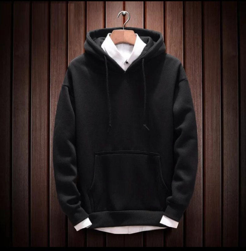 Hoodie Cotton Full Sleeve Black Kangaroo Hoodie Jacket for Men by LAZYCHUNKS