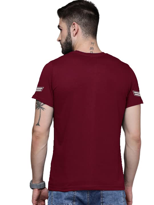 Maroon Trending Printed Cotton T Shirt For Men by LAZYCHUNKS
