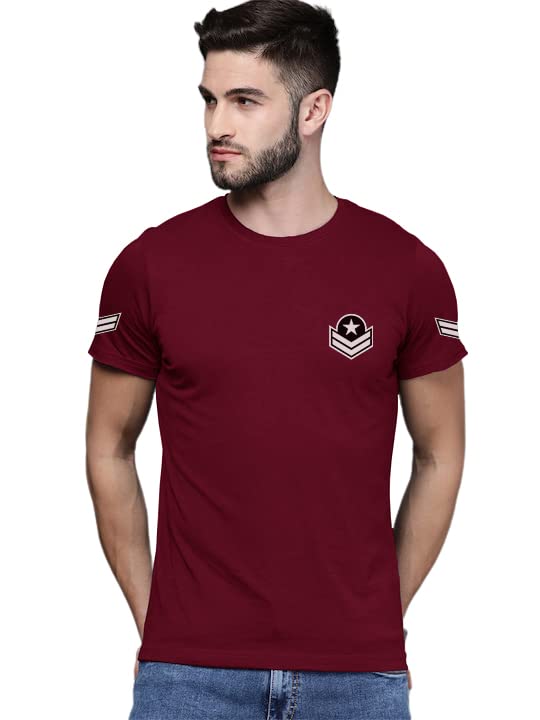 Maroon Trending Printed Cotton T Shirt For Men by LAZYCHUNKS