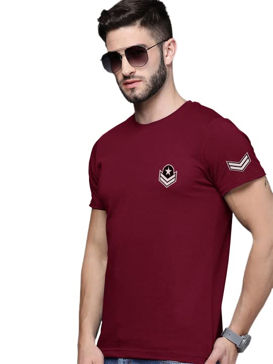 Maroon Trending Printed Cotton T Shirt For Men by LAZYCHUNKS