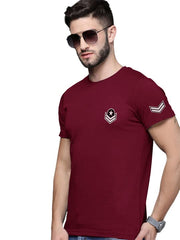 Maroon Trending Printed Cotton T Shirt For Men by LAZYCHUNKS