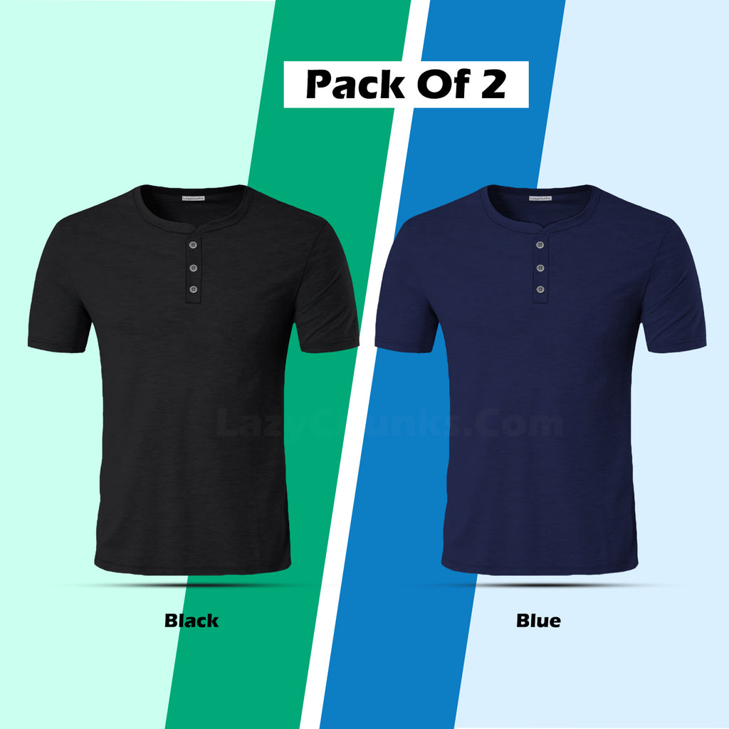 Henley Half Sleeve T Shirt Combo (Pack of 2) By LazyChunks (All Colors)