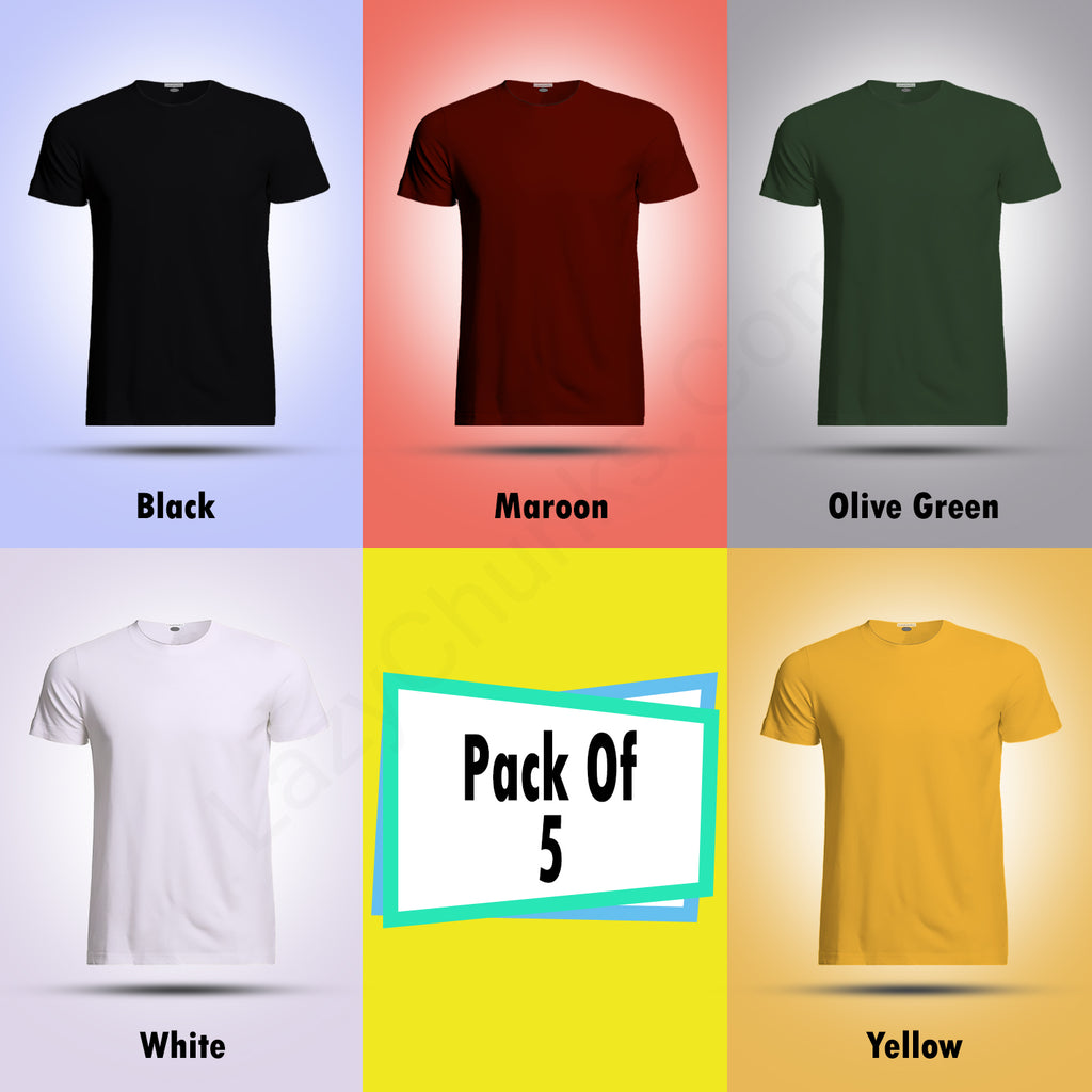Round Neck Half Sleeve Plain T Shirt Combo (Pack Of 5) By LAZYCHUNKS (All Color)