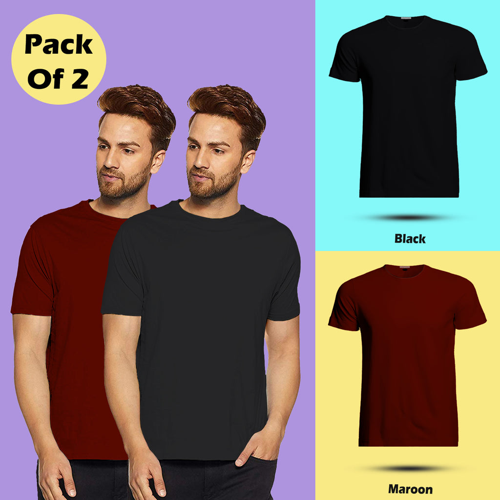 Round Neck Half Sleeve Plain T Shirt Combo By LAZYCHUNKS (Pack of 2)