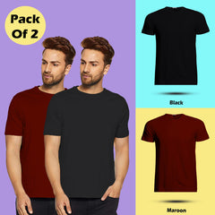 Round Neck Half Sleeve Plain T Shirt Combo By LAZYCHUNKS (Pack of 2)
