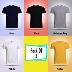 Round Neck Plain T Shirt Combo (Pack oF 5) By LazyChunks (All Colors)