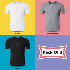 Henley Half Sleeve T Shirt Combo (Pack of 3) By LazyChunks (All Colors)