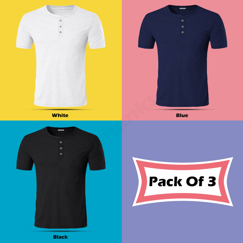 Henley Half Sleeve T Shirt Combo (Pack of 3) By LazyChunks (All Colors)