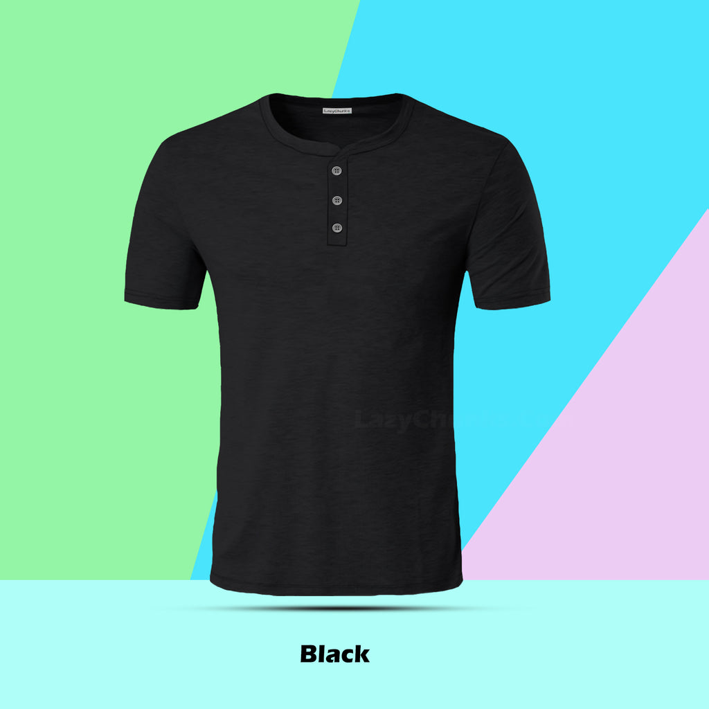Black Henley Half Sleeves T Shirt By LazyChunks
