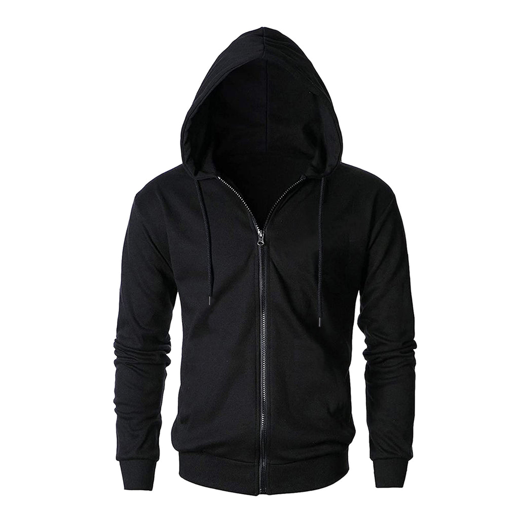 Regular Fit Men's Solid Black Zipper Hooded Jacket Sweatshirt By LazyChunks