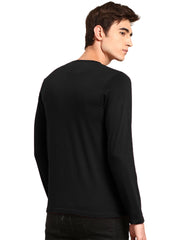 Regular Fit Men's Solid Black Henley Neck Full Sleeve Plain Tshirt By LazyChunks