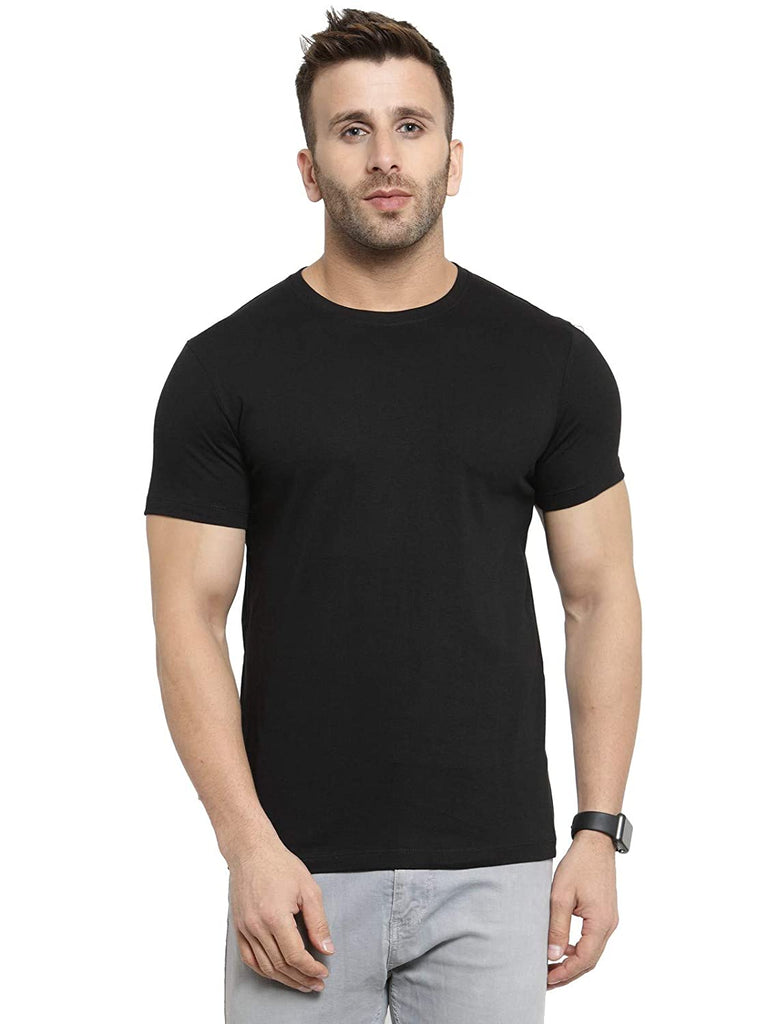 Regular Fit Solid Black Round Neck Half Sleeve Tshirt By LazyChunks