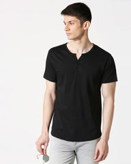 Black Henley Half Sleeves T Shirt By LazyChunks