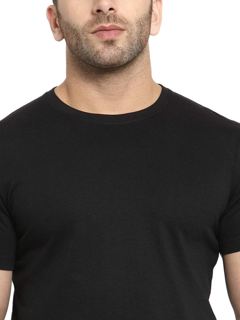 Regular Fit Solid Black Round Neck Half Sleeve Tshirt By LazyChunks