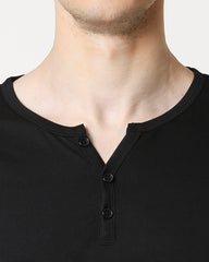 Black Henley Half Sleeves T Shirt By LazyChunks