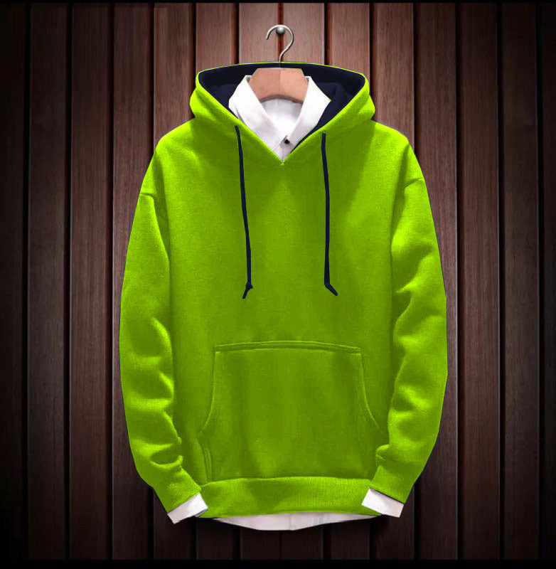 Hoodie Cotton Full Sleeve Neon Green Kangaroo Jacket for Men by LAZYCHUNKS