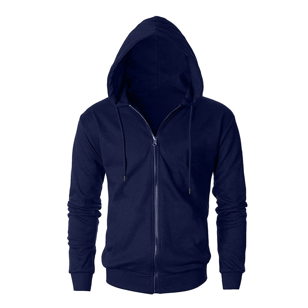 Solid Navy Blue Zipper Jacket Hoodies Sweatshirt For Men By LazyChunks