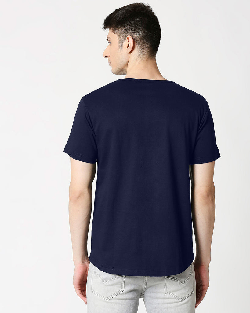 Navy Blue Henley Half Sleeves T Shirt By LazyChunks
