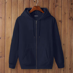 Full Sleeve Navy Blue Cotton Zipper Jacket For Men By LAZYCHUNKS