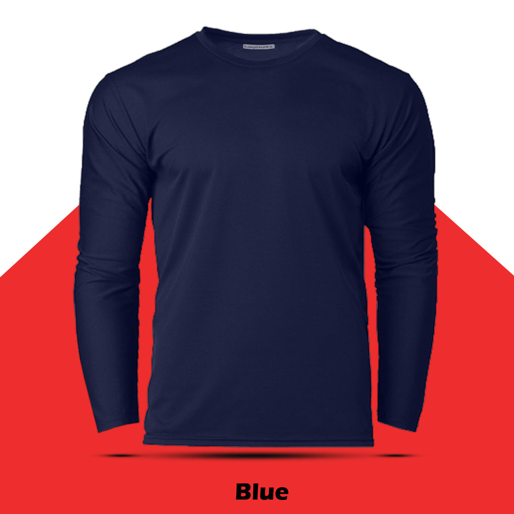 Navy Blue Round Neck Plain Full Sleeve T shirt by LazyChunks