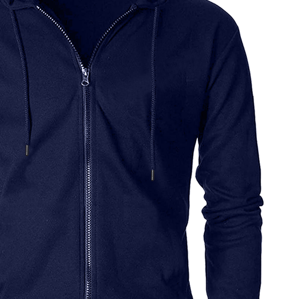 Solid Navy Blue Zipper Jacket Hoodies Sweatshirt For Men By LazyChunks