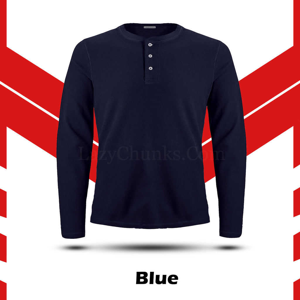 Navy Blue Henley Full Sleeve T Shirt By LazyChunks