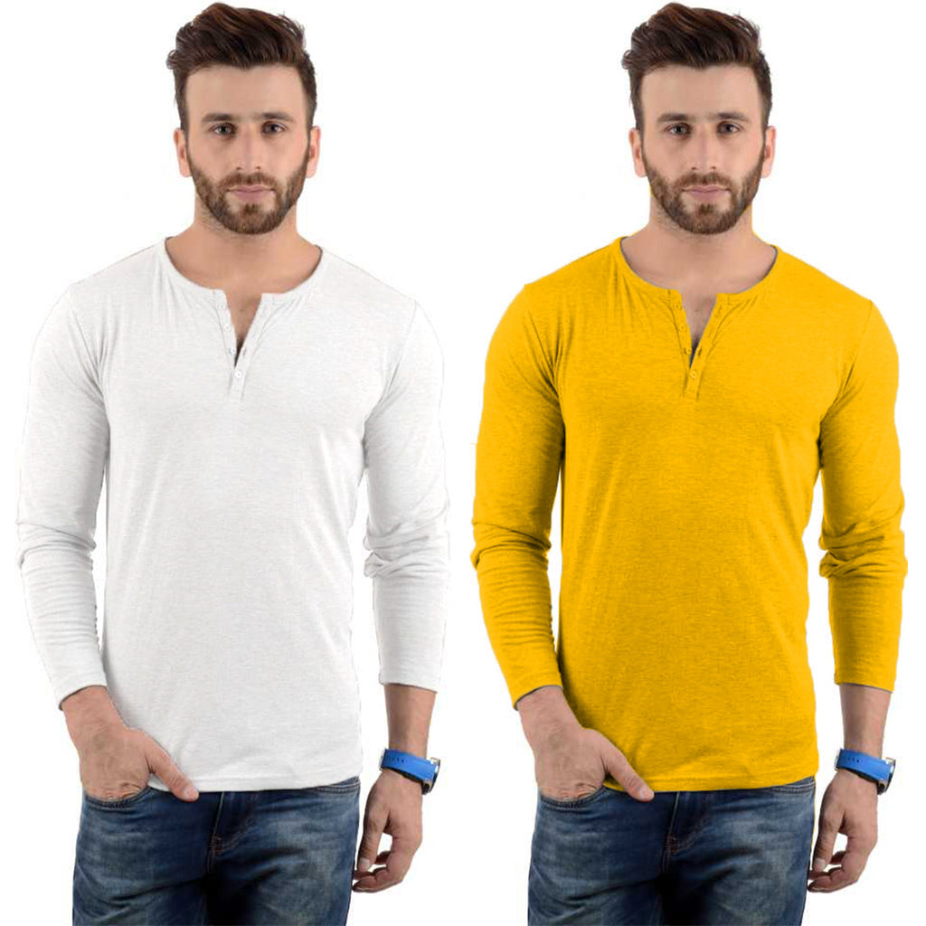 Cotton Full Sleeve Henley Neck Combo T-Shirt, (Pack of 2) T Shirt For Man by LAZYCHUNKS.