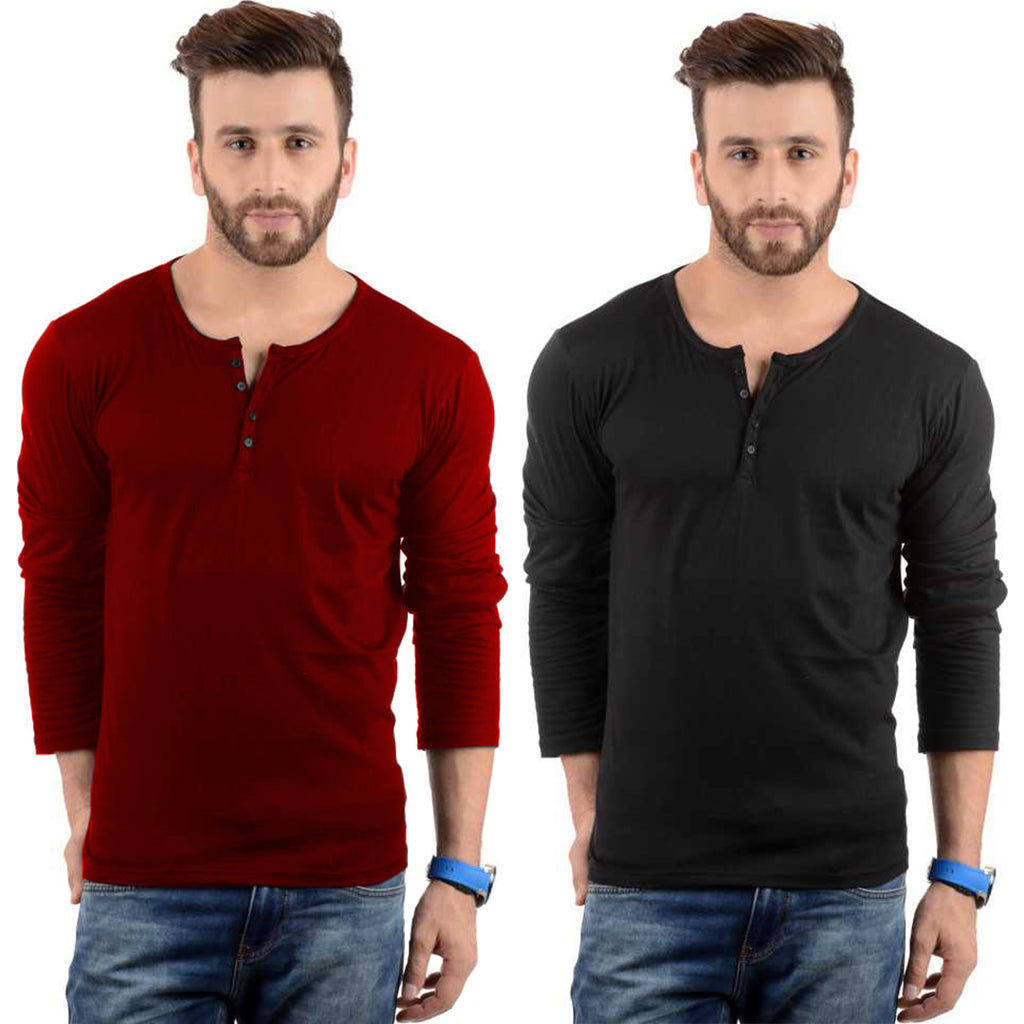 Cotton Full Sleeve Henley Neck Combo T-Shirt, (Pack of 2) T Shirt For Man by LAZYCHUNKS.