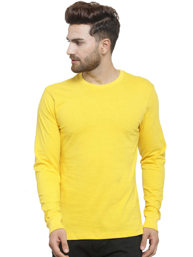 Yellow Plain Full Sleeves cotton t shirt by LazyChunks