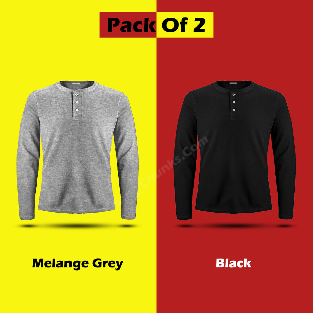 Henley Full Sleeve T Shirt 2 Combo By LazyChunks (All Colors)
