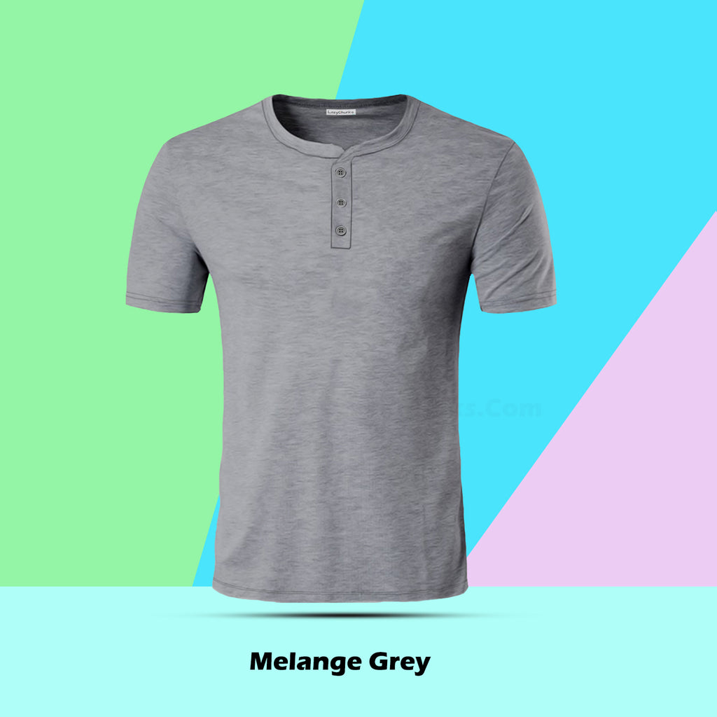 Melange Grey Henley Half Sleeves T Shirt By LazyChunks