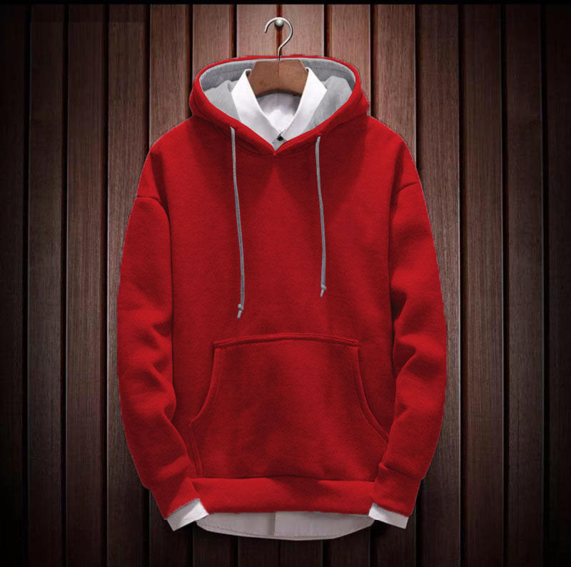 Mens Hoodies White Hoodie Red Sleeves Zip-Front Hoodie With