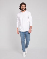 Men's Cotton Full Sleeve WHITE Henley T-Shirt by LazyChunks