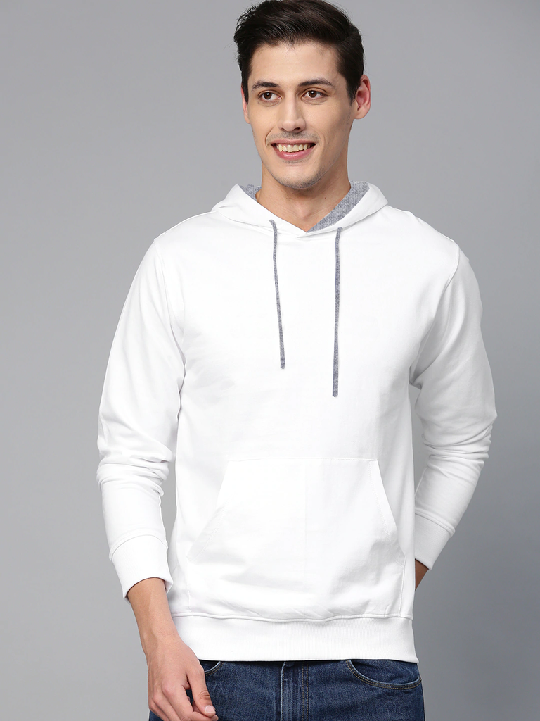 Hoodie Cotton Full Sleeve White Kangaroo Sweatshirt Hoodie Jacket for Men by LAZYCHUNKS