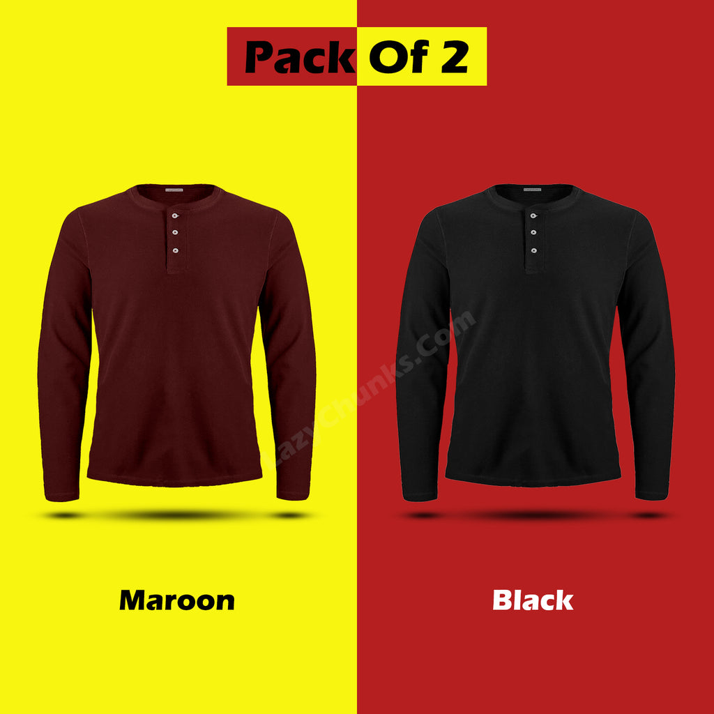 Henley Full Sleeve T Shirt 2 Combo By LazyChunks (All Colors)