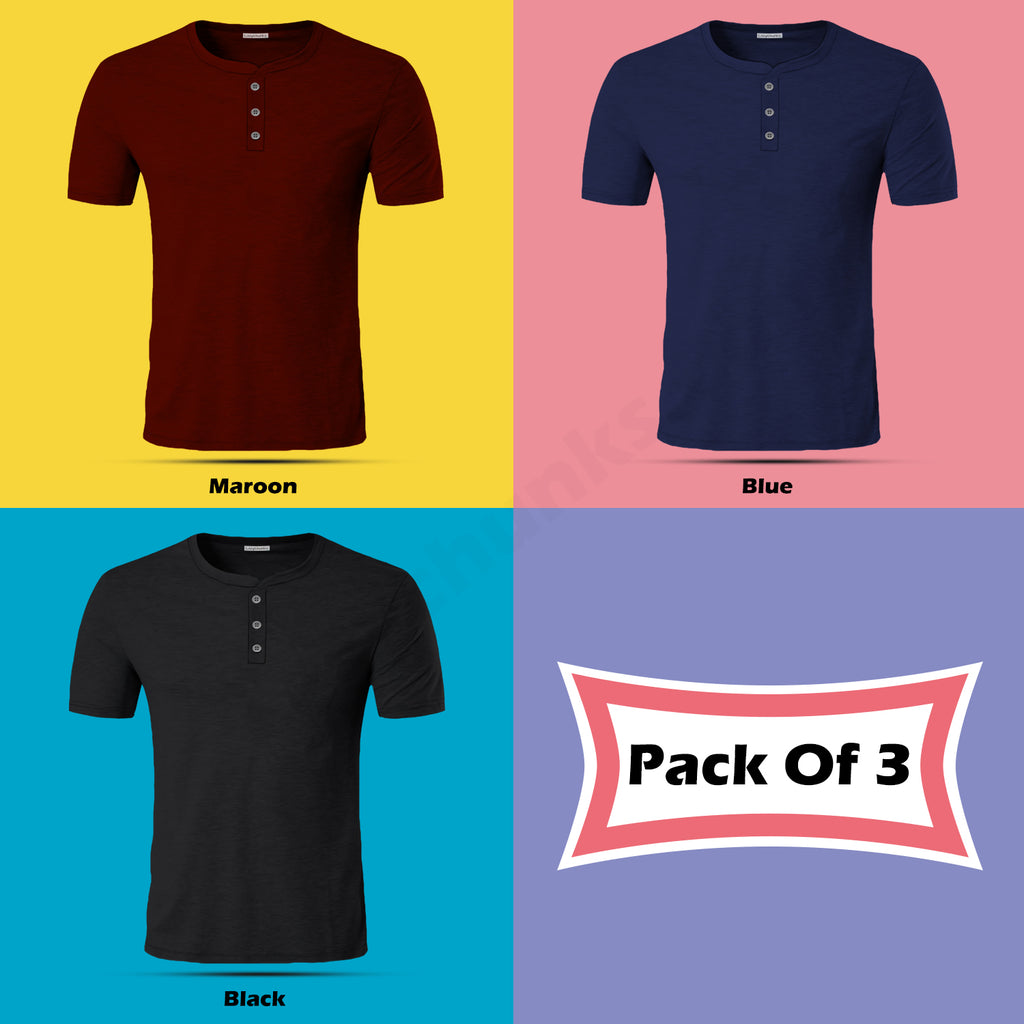 Henley Half Sleeve T Shirt Combo (Pack of 3) By LazyChunks (All Colors)
