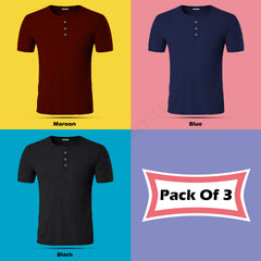 Henley Half Sleeve T Shirt Combo (Pack of 3) By LazyChunks (All Colors)