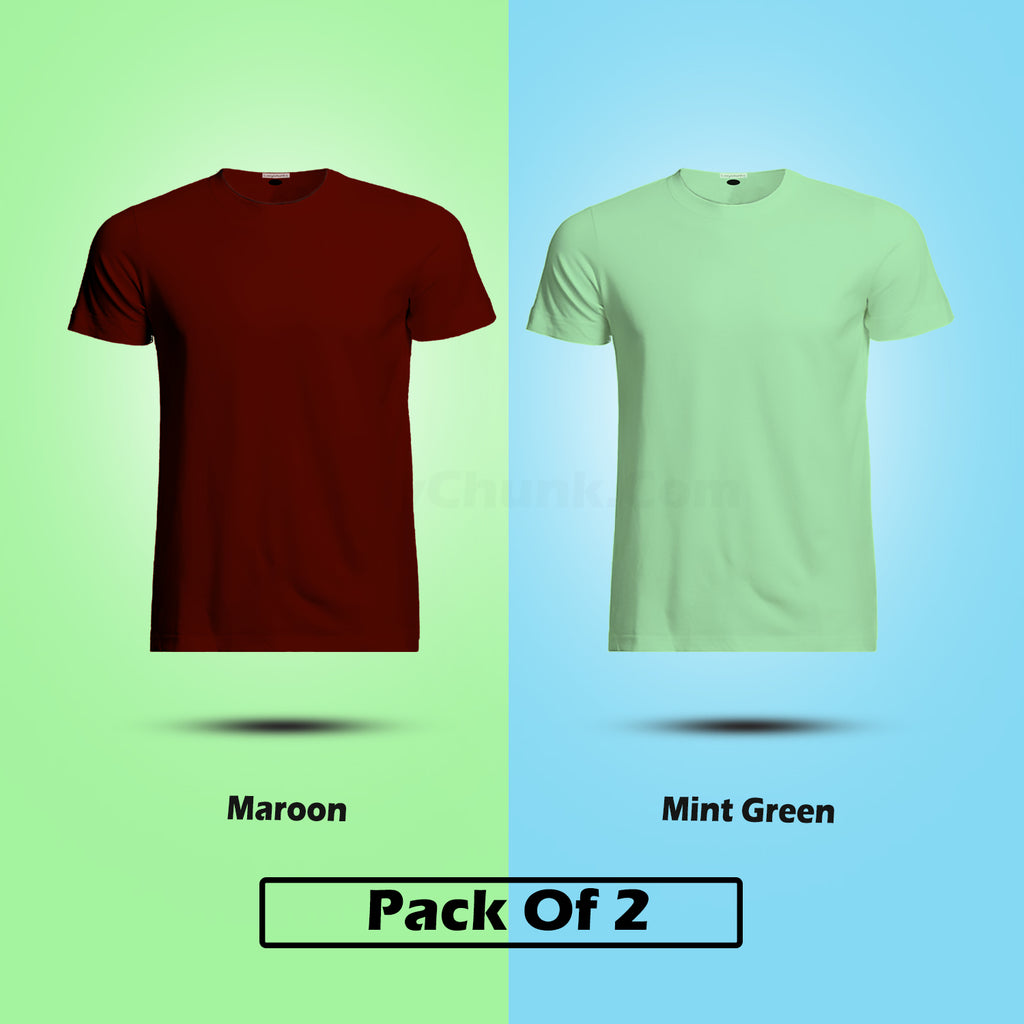 Cotton Round Neck Half Sleeve Plain T Shirt Combo (Pack Of 2) By LAZYCHUNKS