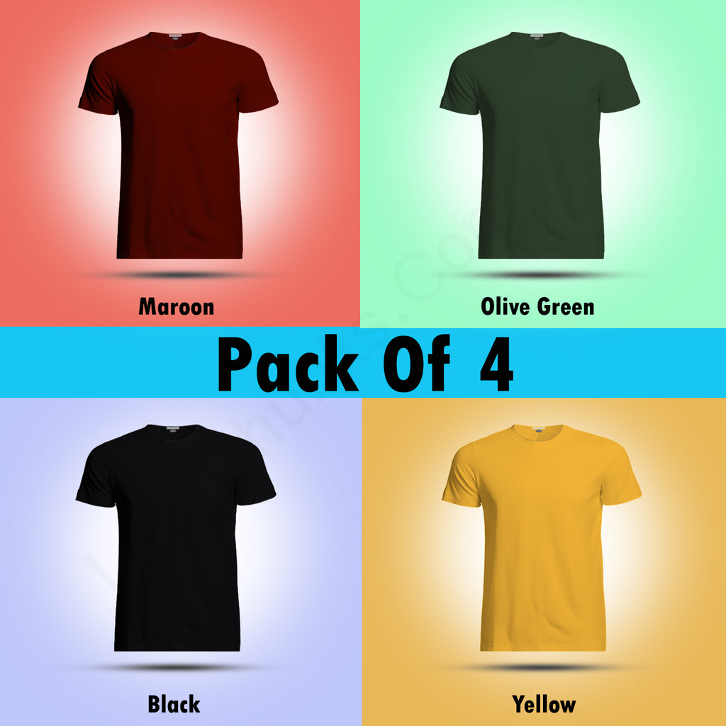 Round Neck Half Sleeve Plain T Shirt Combo (Pack Of 4) By LAZYCHUNKS (All Color)
